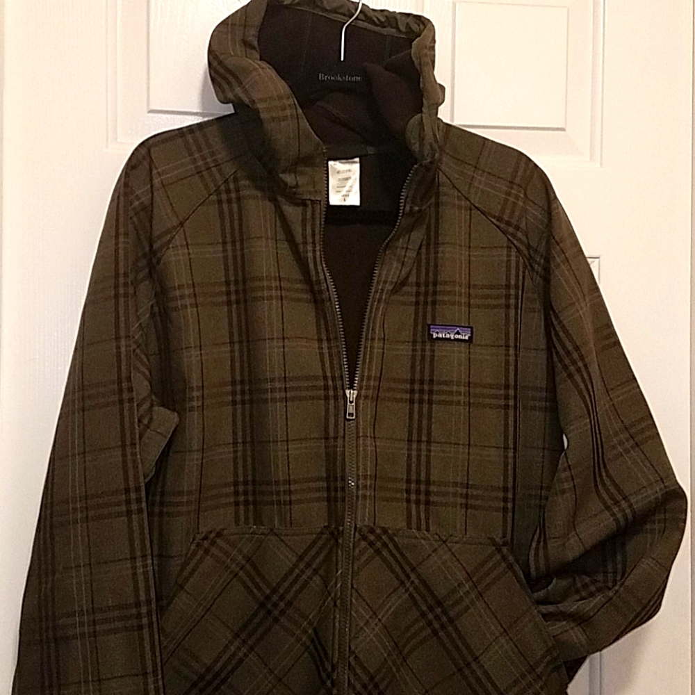 Patagonia Men's Plaid Zip Up Hooded Jacket LARGE